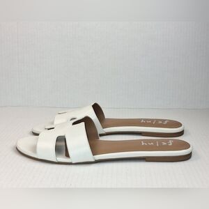 French Sole Alibi White Leather Slip On  Casual Sandals